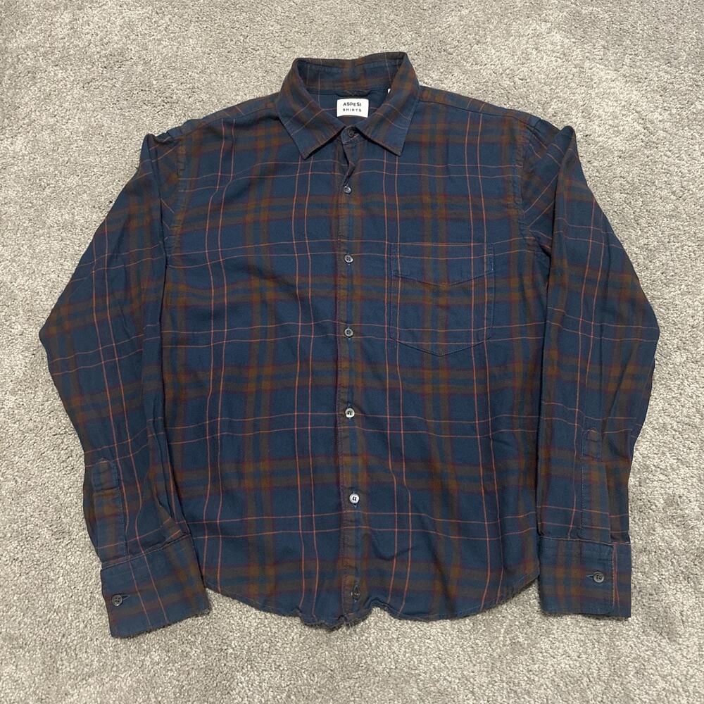 Aspesi Shirt Mens Size Small Plaid Button Up Pocket Long Sleeve